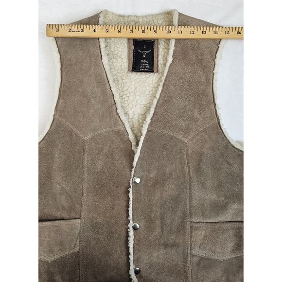 Vtg Suede Leather Vest Sherpa Lined Made Mexico Western Hippie Cowboy 70s 80s L - Picture 13 of 15